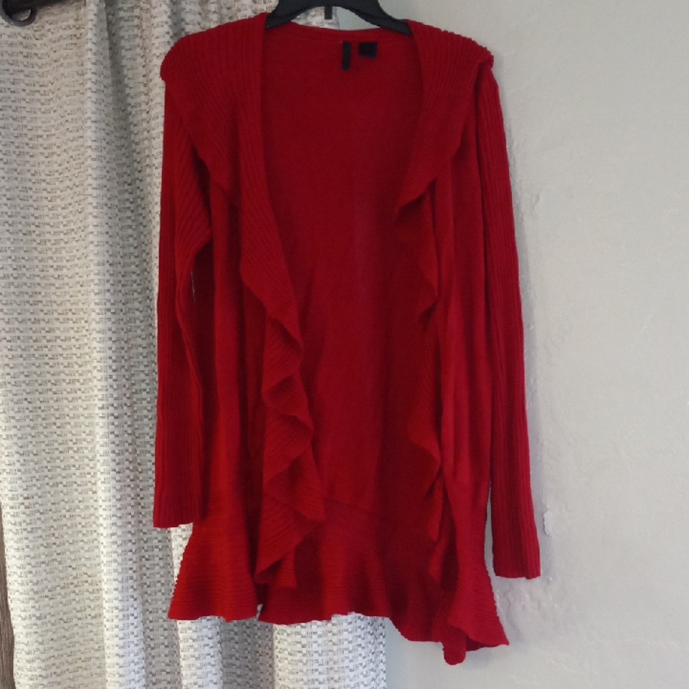 Nue Options Vibrant Red Ruffled Cardigan